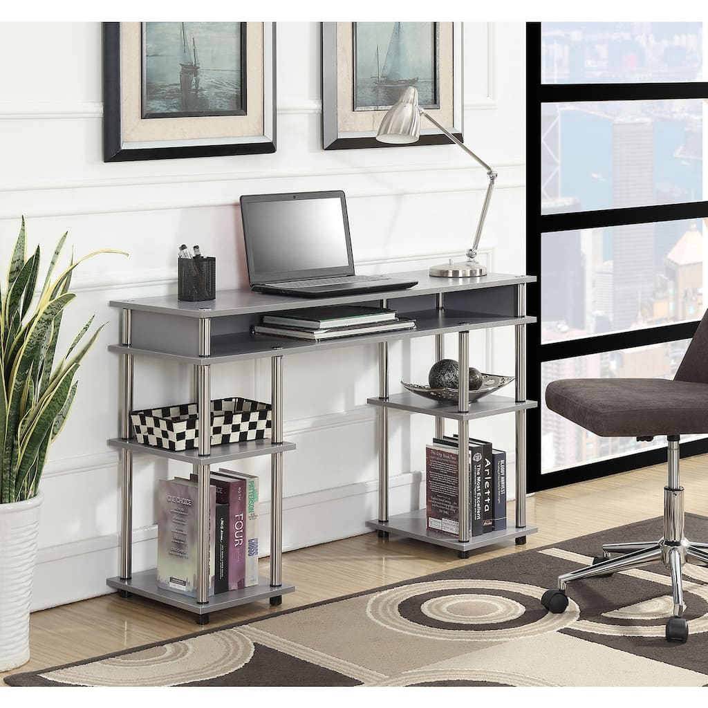 Student Desk with Shelves - No Tools Assembly - Durable Metal Frame - Home Office & Dorm Desk - Multiple Finishes