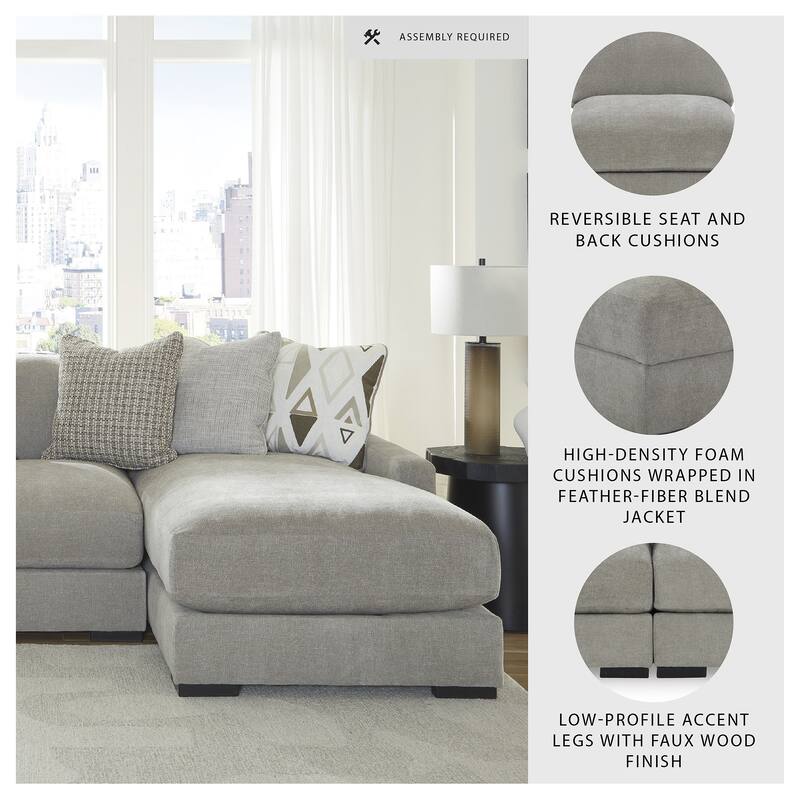 Signature Design by Ashley Aslan Court Light Gray 3-Piece Sofa Sectional with Chaise - 109" W x 65" D x 36" H