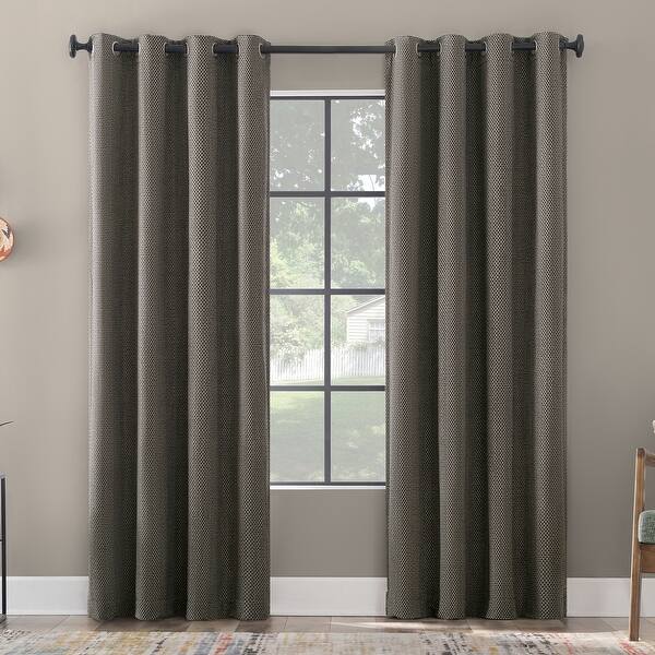slide 2 of 9, Scott Living Rafaela Woven Pattern Chenille Total Blackout Grommet Curtain Panel, Single Panel Coal - 50" x 84"
