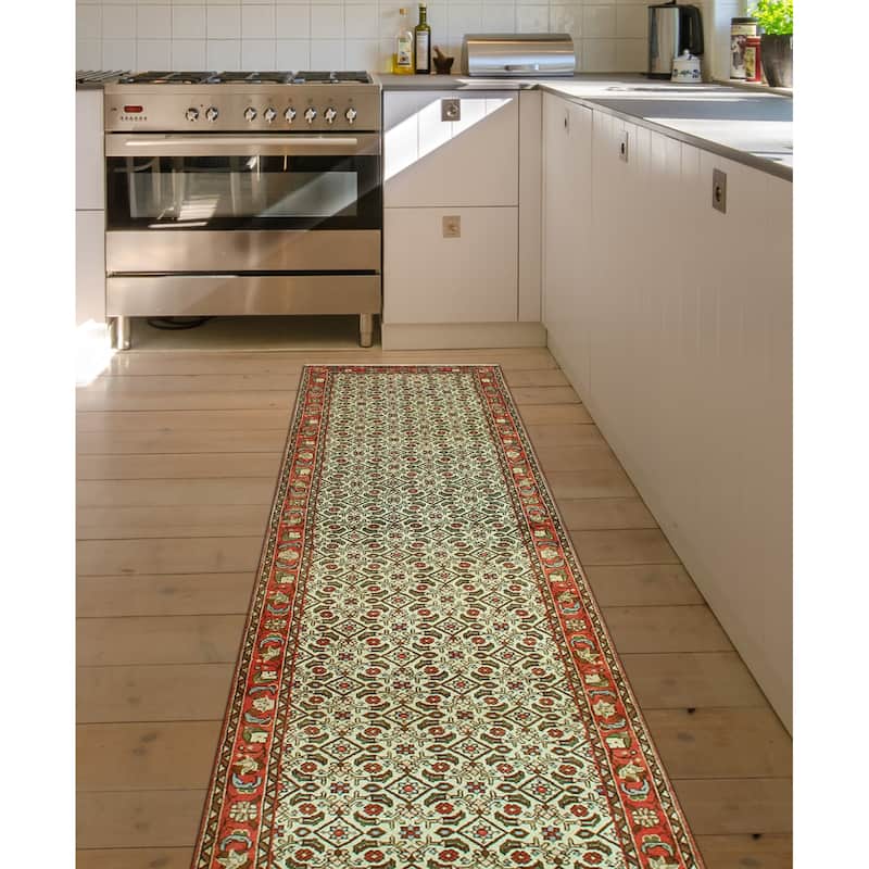 Fine Vintage Distressed Eliu Ivory/Rust Runner - 3'7" x 12'10"