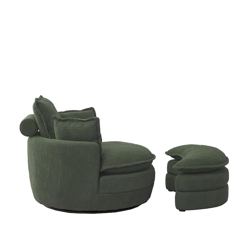 52" Upholstered Swivel Barrel Chair with Moon Storage Ottoman
