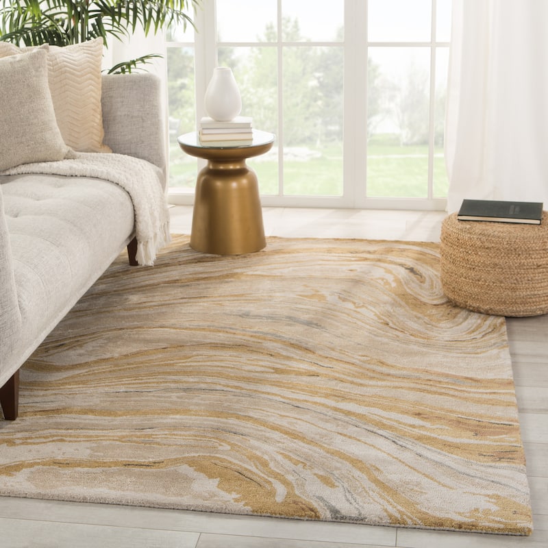 Porch & Den Beckham Handmade Abstract Gold/ Beige Wool-blend Area Rug