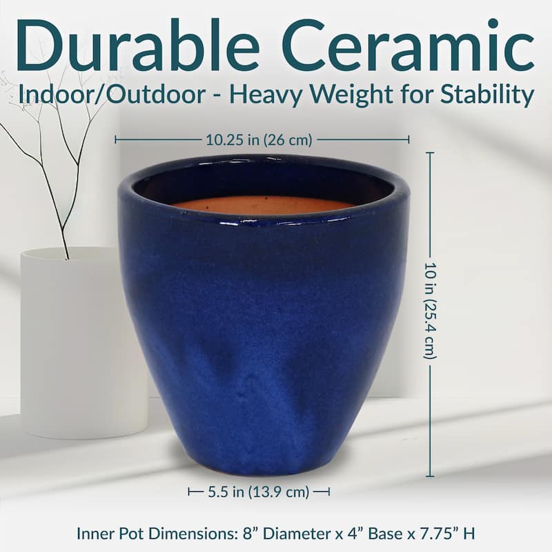 Sunnydaze Glazed Ceramic Planter with Drainage Holes - Set of 2