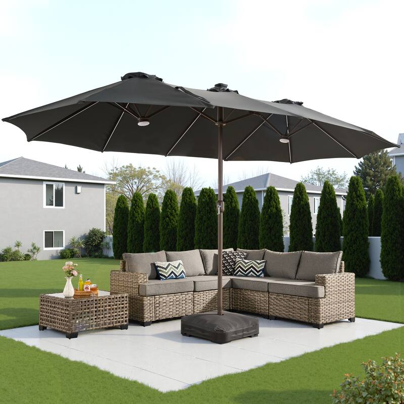 HOOOWOOO Outdoor Patio Umbrella with Solar Light