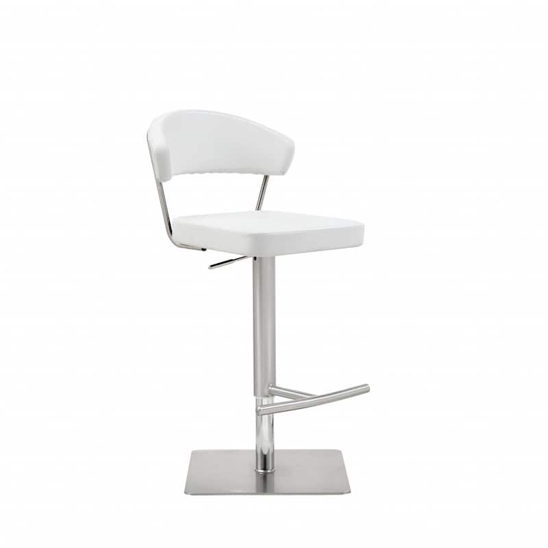 20" Modern White Adjustable Height Stool with Faux Leather Seat Footrest and Pedestal Base - 20"W x 22"D x 34-44"H