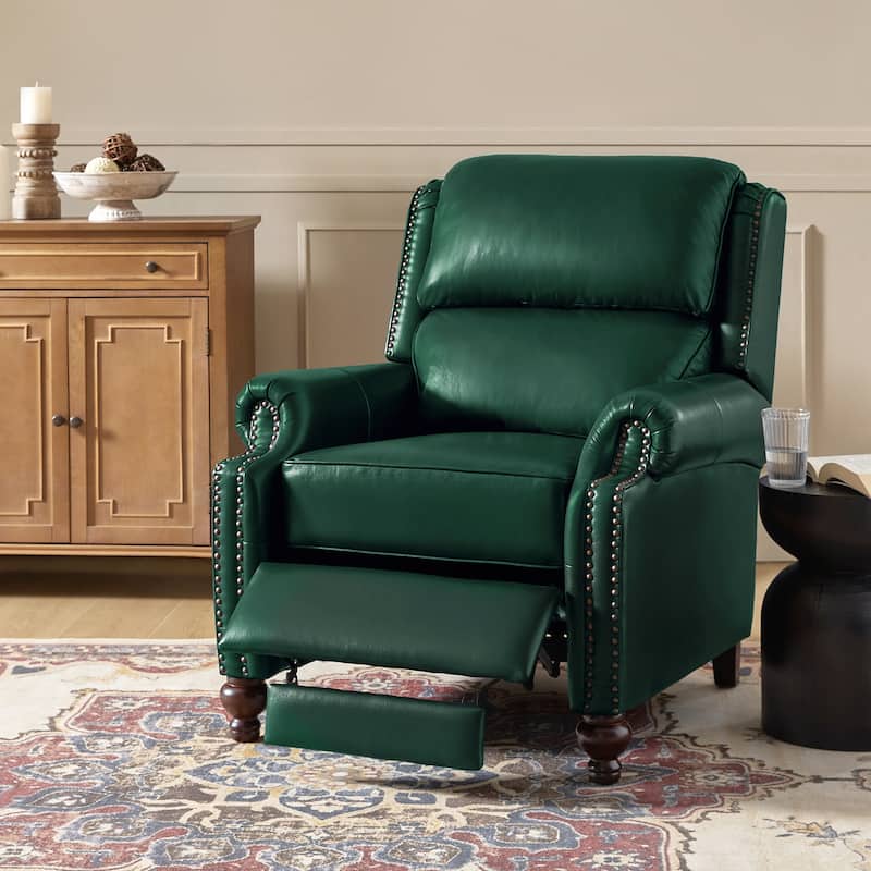 Gabriela Mid-Century Modern Genuine Leather Recliner with Tapered Block Feet by HULALA HOME - GREEN