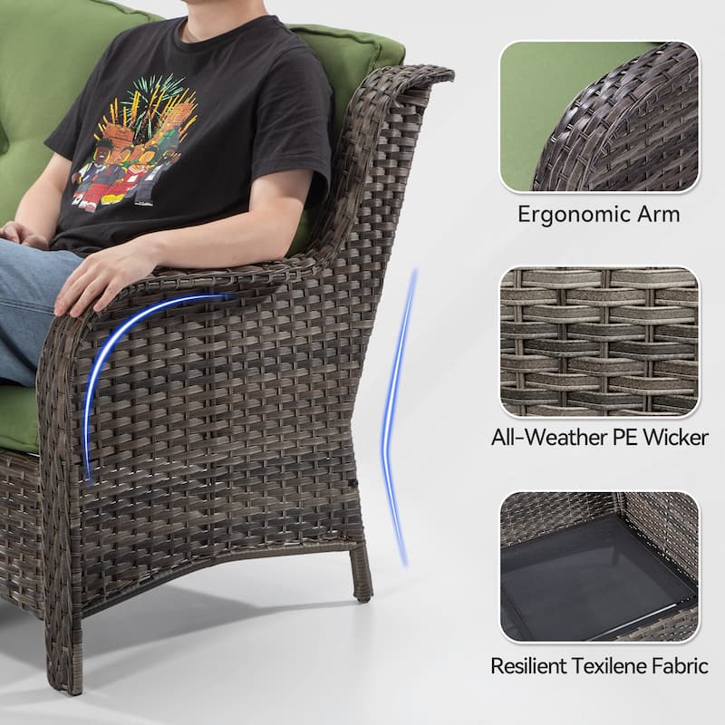 Cozywor Brown Wicker Outdoor Patio Loveseat with Cushions