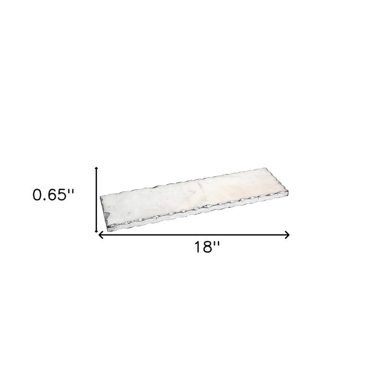 HomeRoots 18" White Rectangular Marble Vanity Tray