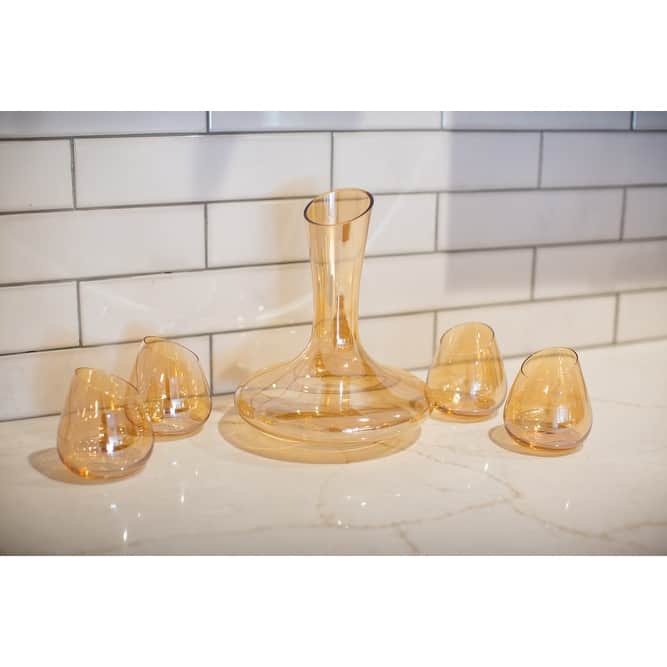 Jeanne Fitz Slant Collection Wine Decanter and Set of Four Stemless