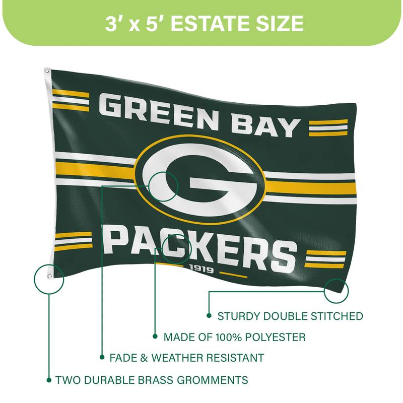 Green Bay Packers Single Sided Flag w/ 2 Grommets, 3'x5'