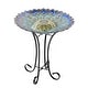 preview thumbnail 1 of 3, Solar Blue Geometric Glass Bird Bath With Stand