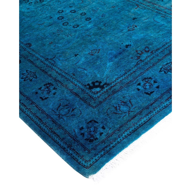 Overton Hand Knotted Wool Vintage Inspired Modern Contemporary Overdyed Blue Runner Rug - 2' 7" x 17' 1"