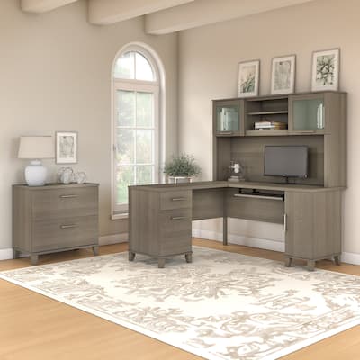 Somerset 60W L Shaped Desk with Hutch and Lateral File Cabinet