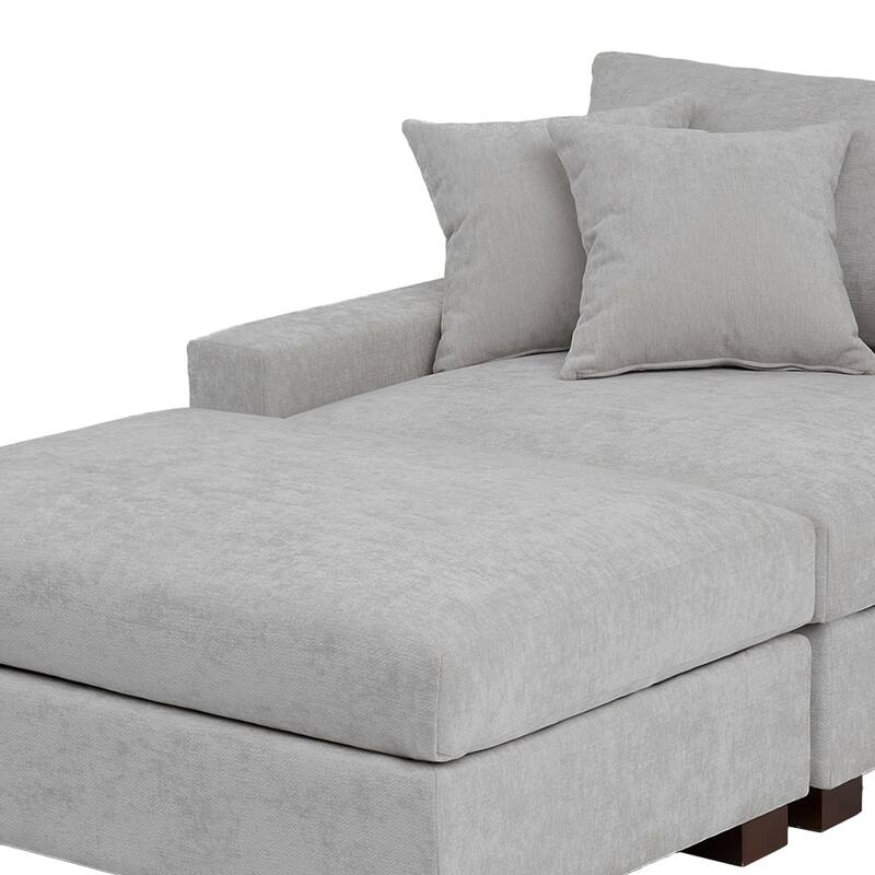 Modern Chenille Chaise Lounge Set with Ottoman
