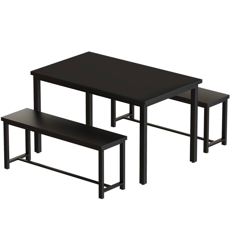 Dining Table Set with Two Benches, Kitchen Table Set for 4 Persons