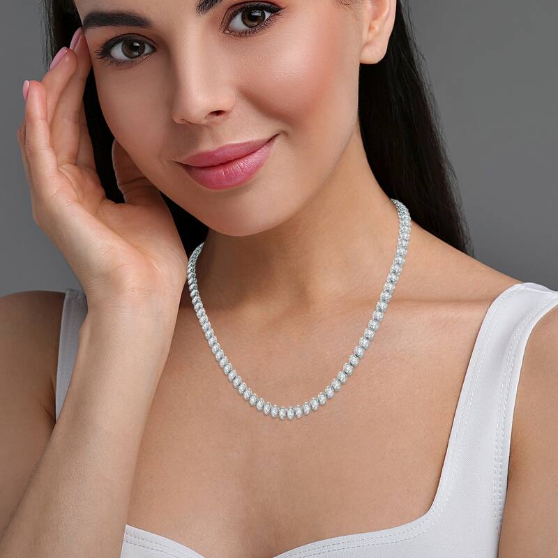 Marquee 10 Carat TW Oval Shape Lab Grown Diamond Bezel Set Necklace in 14K White Gold