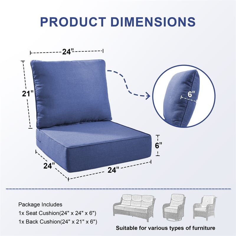 Pocassy 24x24x6 Inch Thick Cushions Pillows Indoor Outdoor Deep Seat Water & Fade Resistant - 4 Set