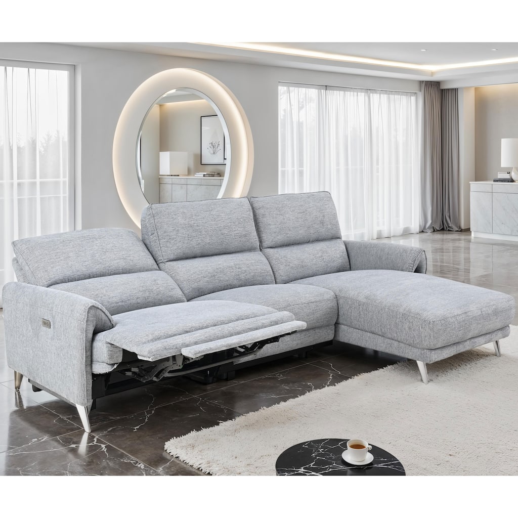 Furniture of America Pirel Modern Chenille L-Shaped Sectional Recliner with Chaise and USB Ports