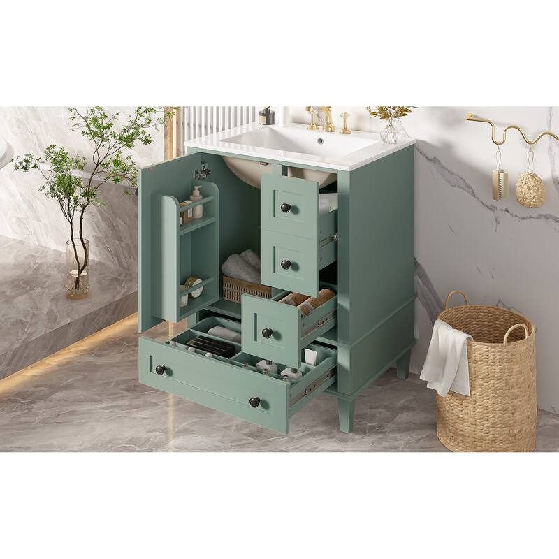 GDFStudio - Faraday Modern Freestanding Bathroom Vanity with Ceramic Sink, Double-Layer Shelf and Soft Close Drawers & Door