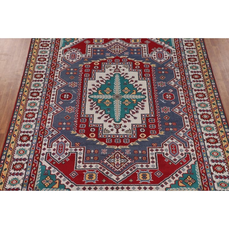 Geometric Kazak Area Rug Handmade Wool Carpet - 8'10" x 11'11"