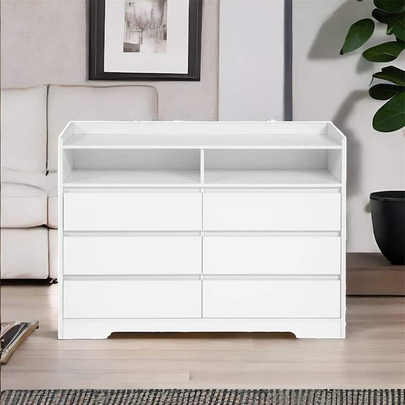 6 Drawer Dresser with LED Lights - White