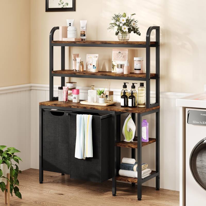 Laundry Hamper with Shelves, 2 Section Laundry Sorter with Side Shelves