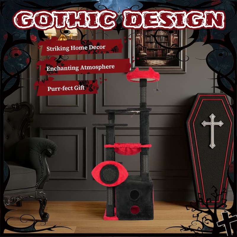 53" Gothic Cat Tree with Condo, Hammock, Perch & Scratching Post - 19.7" L × 16.5" W × 50.8" H