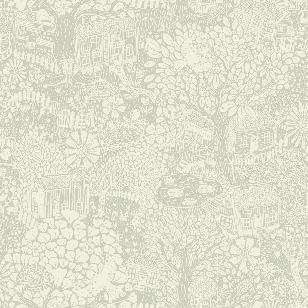 A-Street Prints Bygga Bo Seafoam Woodland Village Wallpaper