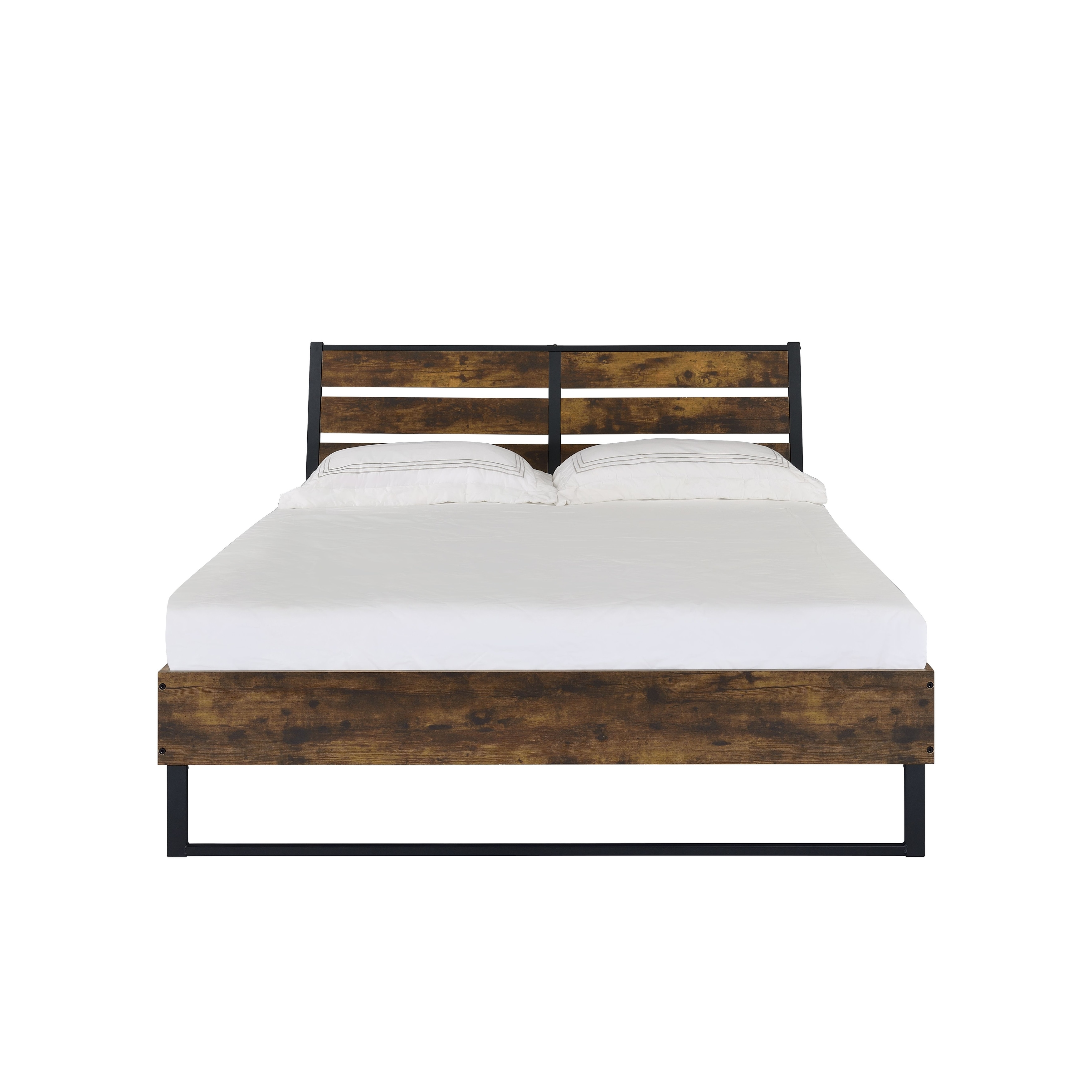 King Size Synthetic Wood Panel Bed with Metal Slat Support