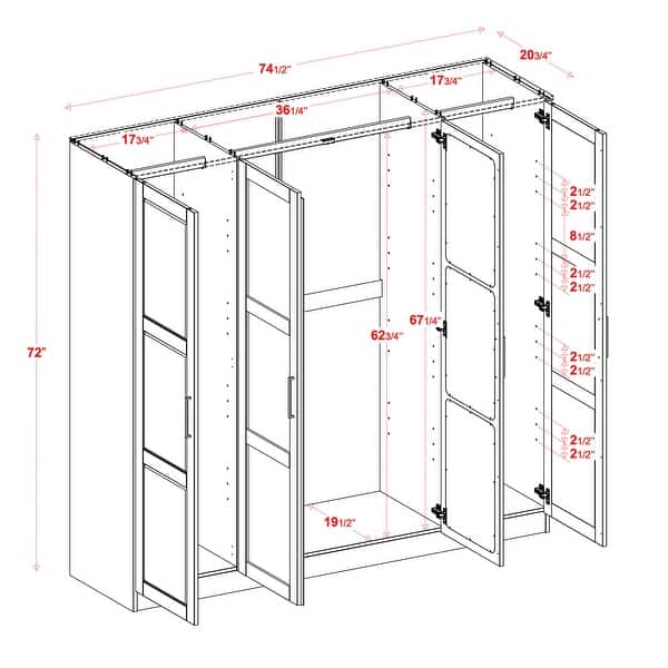 100% Solid Wood Cosmo 4-Door Wardrobe with Solid Wood or Mirrored Doors by Palace Imports