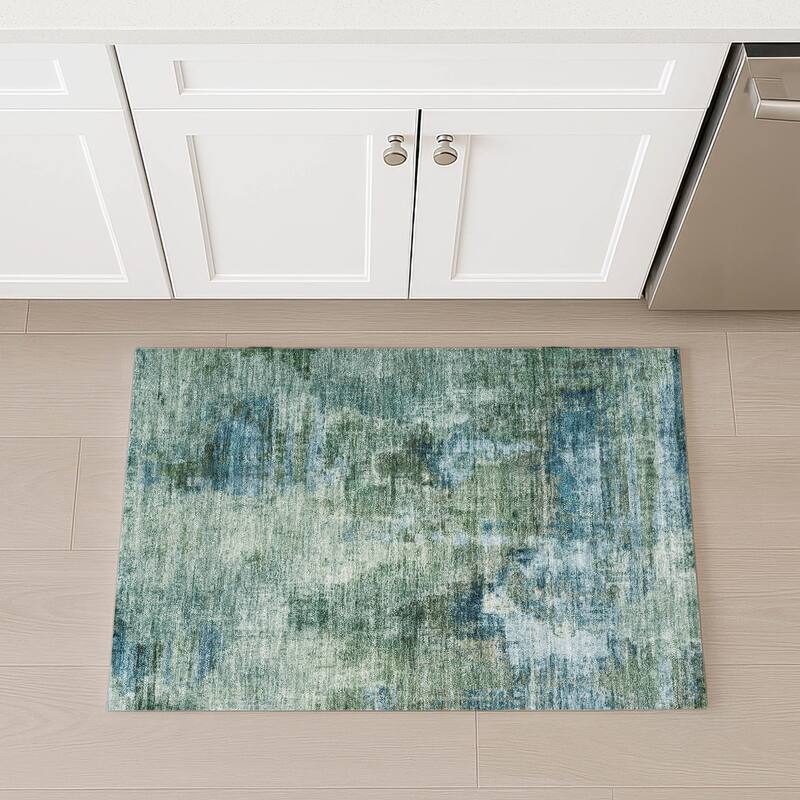 Machine Washable Indoor/ Outdoor Abstact Contemporary Chantille Rug