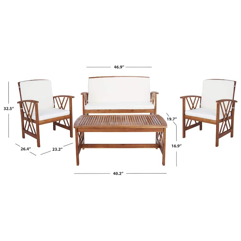 SAFAVIEH Outdoor Fontana 4-piece Acacia Wood Patio Conversation Set