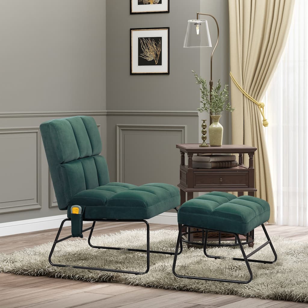HOMCOM Accent Chair with Ottoman, Velvet Club Chair with Vibration Massage, Remote Control and Metal Legs