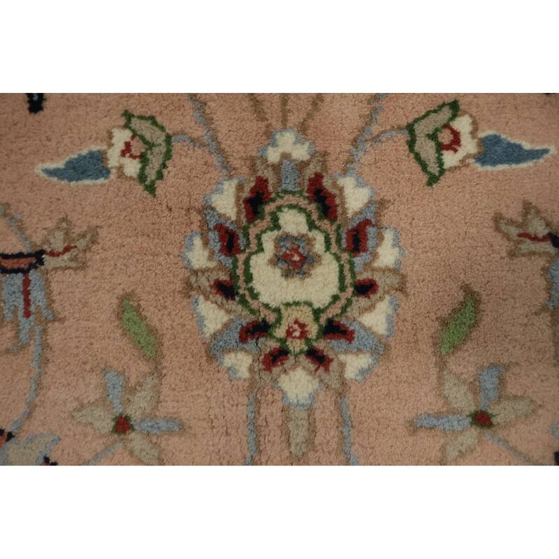 Hand Knotted Oriental 100% Wool Carpet Traditional All-Over Pink Kashan Area Rug - 8' 11'' X 6' 2''