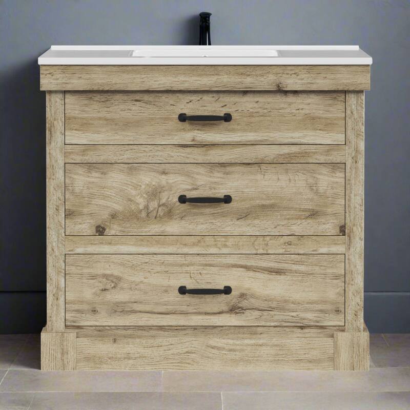Teamson Home Donovan 36" Single Bathroom Vanity with Square Sink - Light Oak