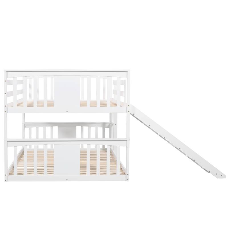 Full over Full Wood Bunk Bed with Ladder, Slide, and Full-Length Guardrail