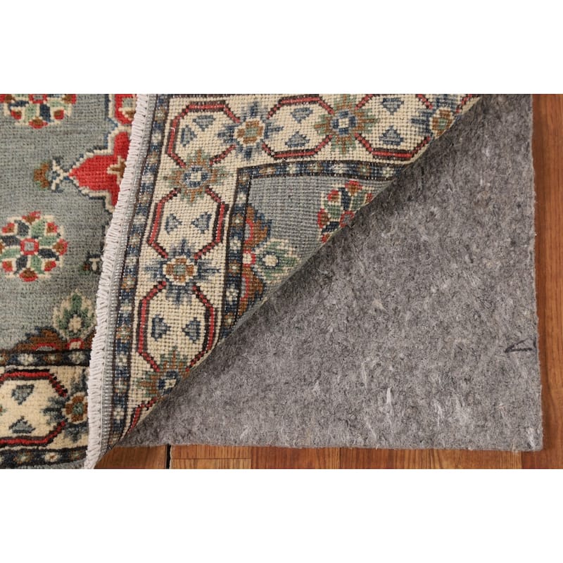 Gray Geometric Kazak Oriental Runner Rug Hand-Knotted Wool Carpet - 2'2" x 6'0"