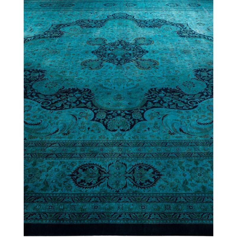 Overdyed, One-of-a-Kind Hand-Knotted Area Rug - Blue - 12' 3" x 17' 5"