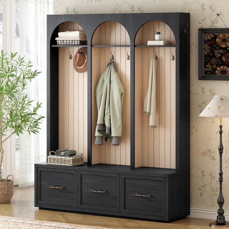 Farmhouse Wooden Style Hall Tree with Arched Design