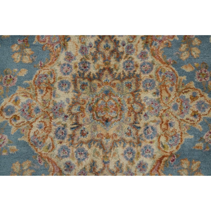 Hand Knotted Oriental 100% Wool Carpet Traditional Floral Navy Blue & Blues Kerman Area Rug - 15' 6'' X 9' 10''