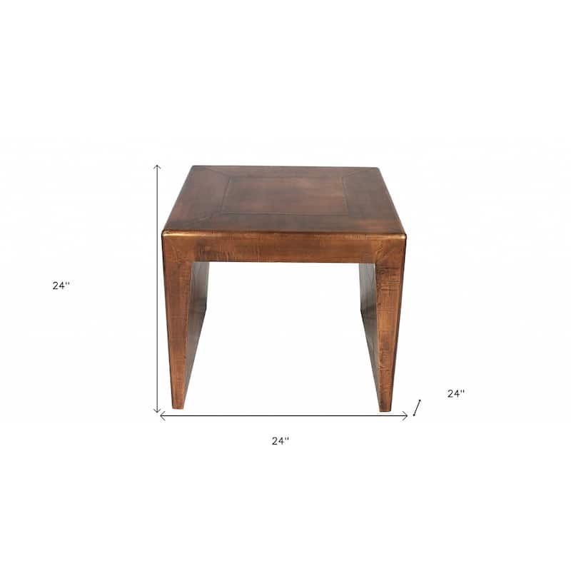 HomeRoots 24" Copper Rustic Solid Wood Square End Table - 24