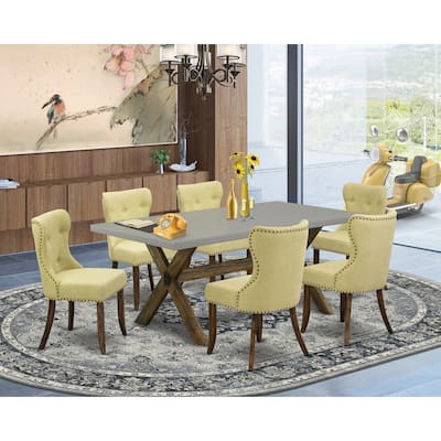Victorian Dining Set - 7 Piece Kitchen Table & Chairs - Linen Fabric Parsons Design