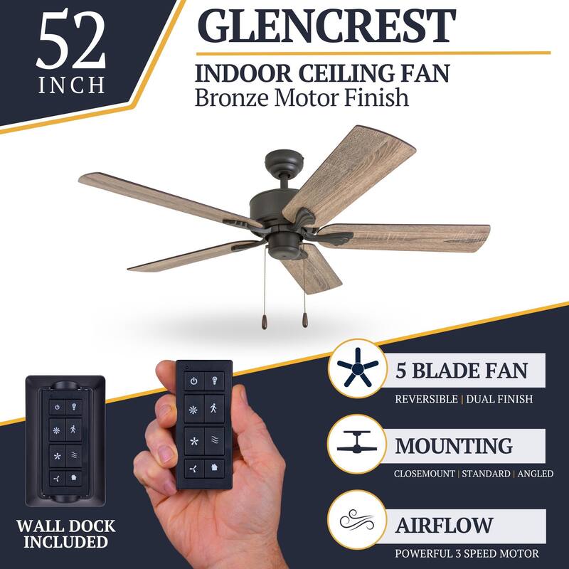 52" Prominence Home Glencrest Bronze Farmhouse Ceiling Fan with No Light, Remote Control