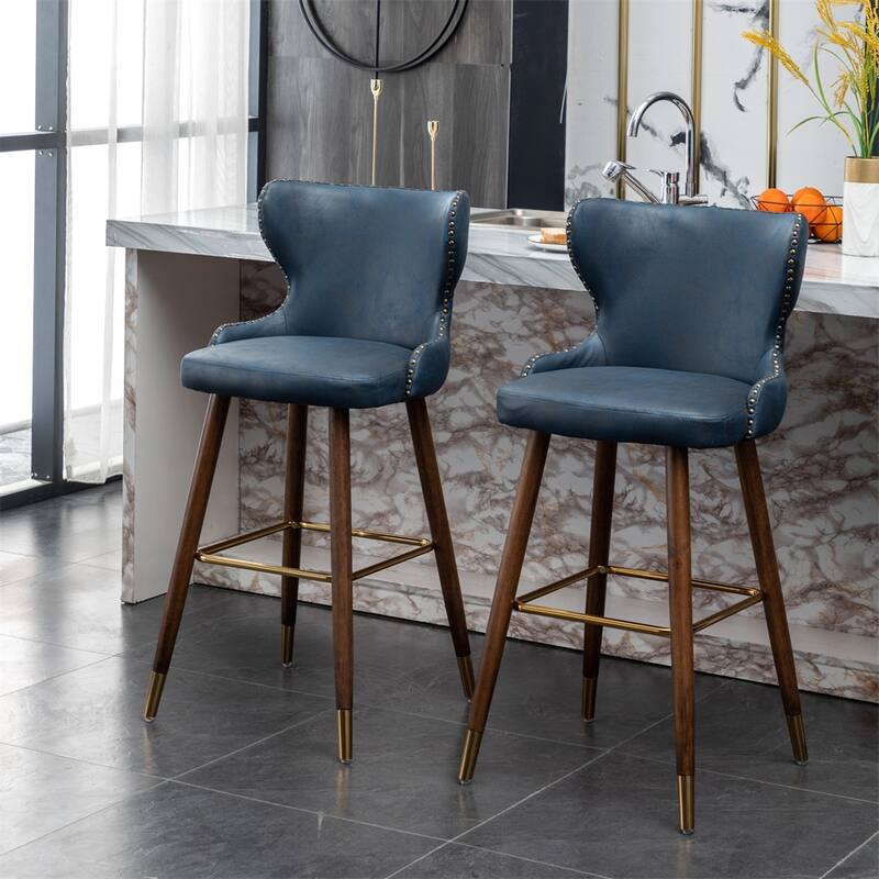 Modern Faux Leather Tufted Nailhead Trim Barstool Set of 2