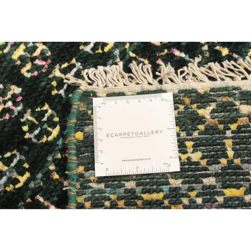 ECARPETGALLERY Hand-knotted Silk Shadow Dark Green Viscose, Wool Rug - 4'2 x 6'0
