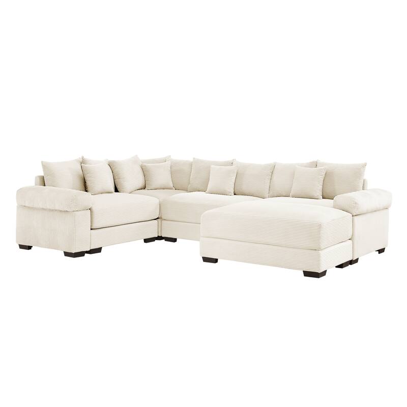 GDFStudio - Corduroy 5-Seater 116.9" Cloud Modular Sectional Couch with Ottoman