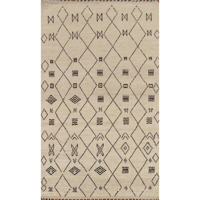 Trellis Geometric Moroccan Area Rug Handmade Wool Carpet - 5'1"x 8'7"