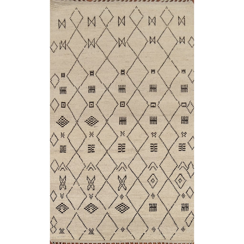 Trellis Geometric Moroccan Area Rug Handmade Wool Carpet - 5'1"x 8'7"