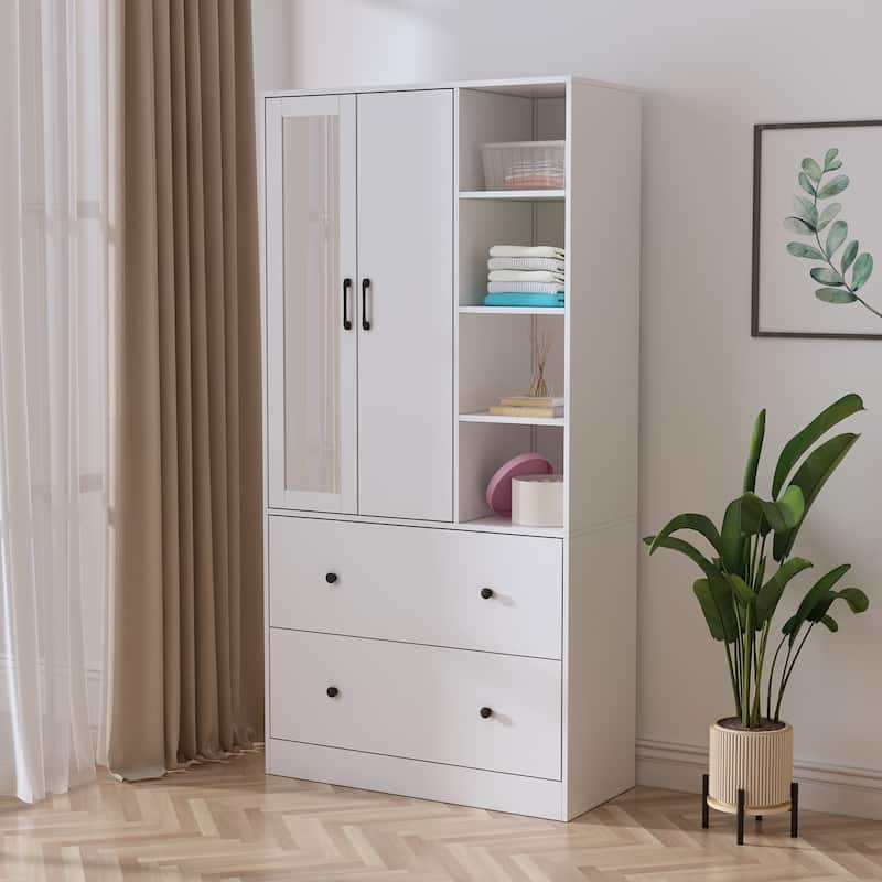Wardrobe Closet Armoire wi/Mirror & Scalable Hanging Rod Space Saving