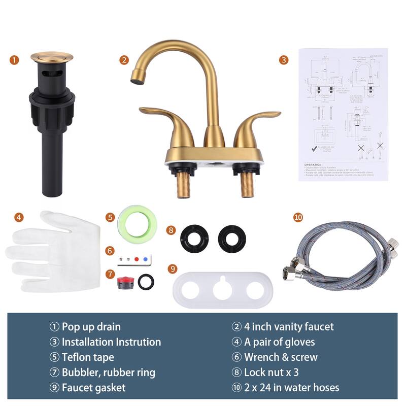 WOWOW 4 in. Centerset Double Handle High Arc Bathroom Faucet
